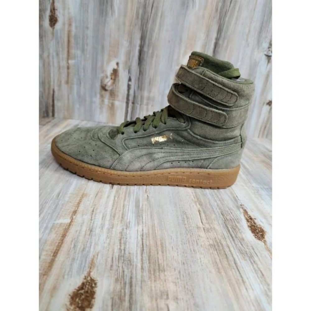 Puma Womens Sky High Top Sneakers‎ Shoes Green Top Leather Lace Up Straps 7.5M